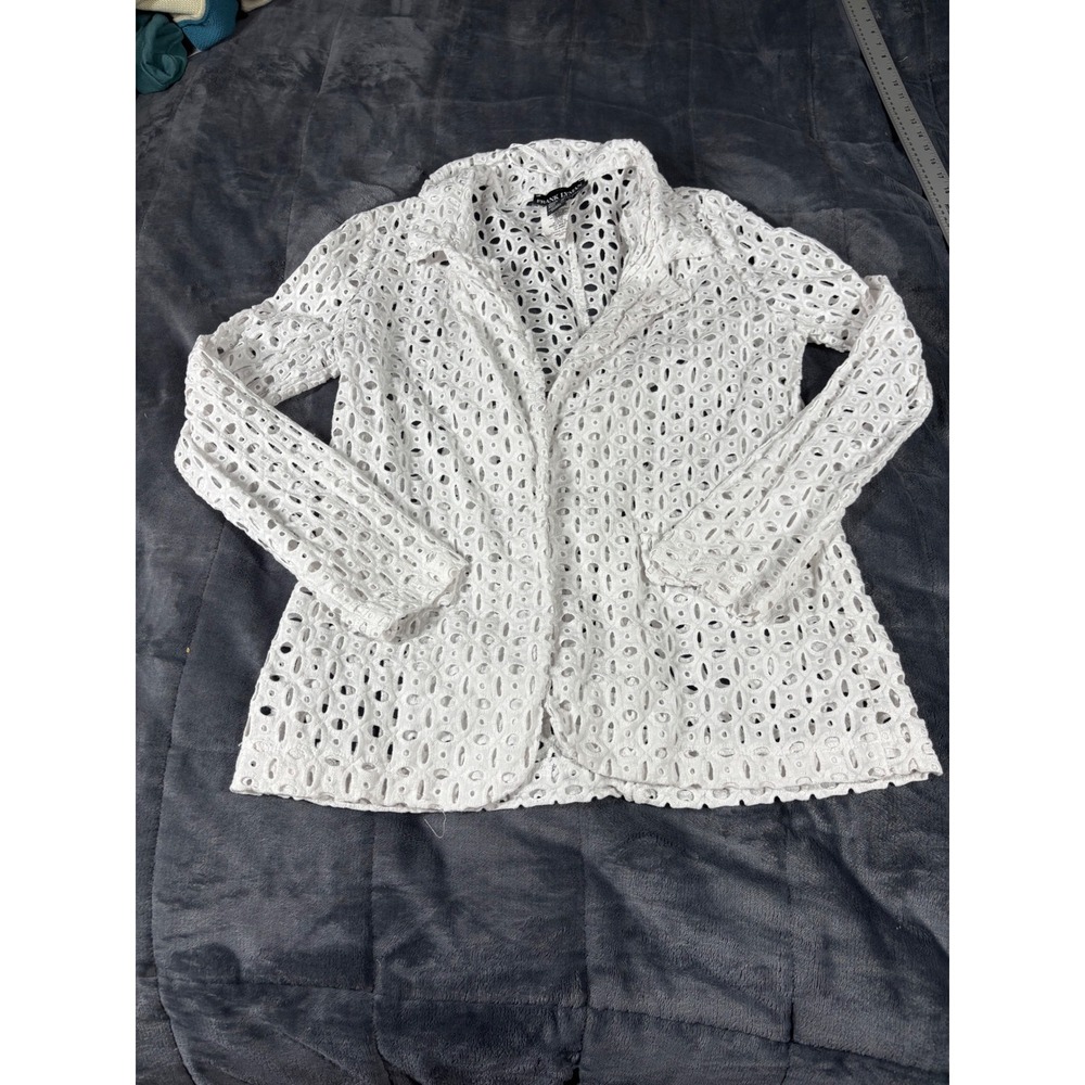 Frank‎ Lyman White Cotton Eyelet Open Front Jacket Blazer Size 8 Canada 23118